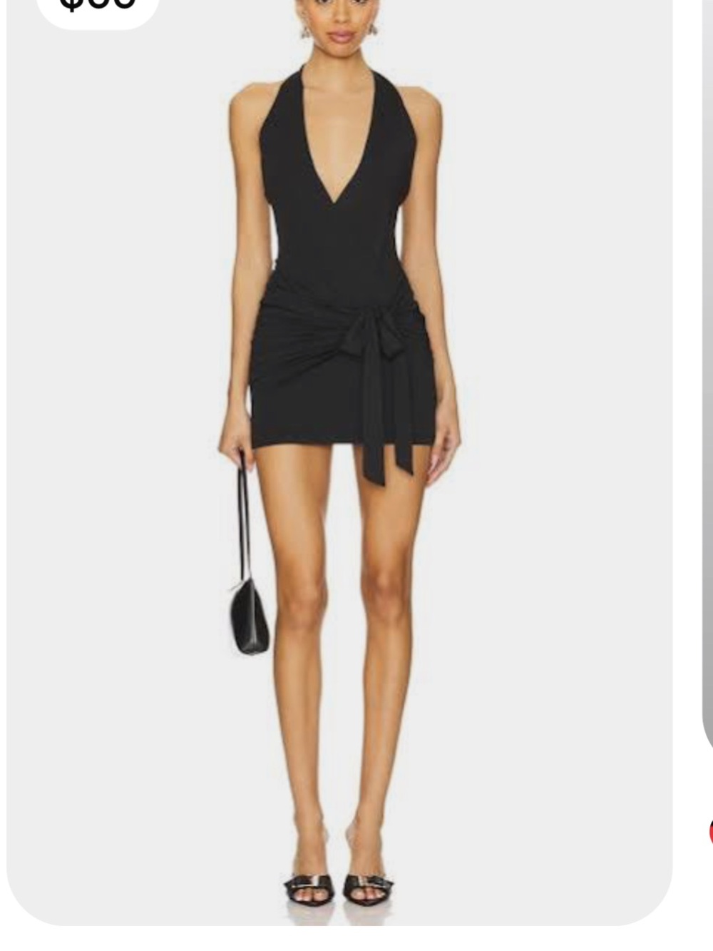 superdown Black Halter Plunging V Tie-Waist Mini Dress